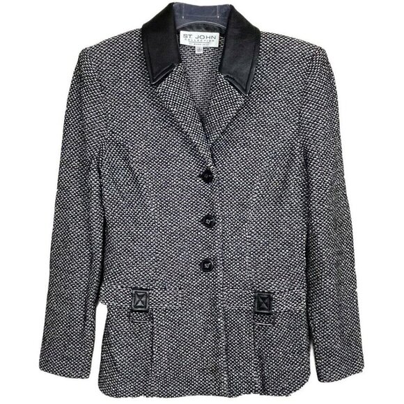 St. John Collection Tweed Blazer Leather Collar - Picture 8 of 8